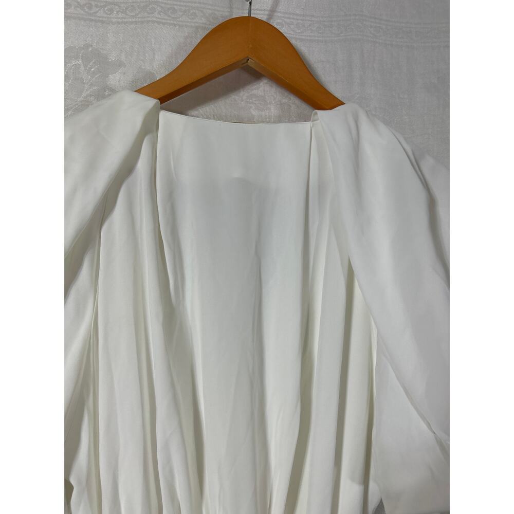 Entro Midi Dress Large White Puff Sleeve Belted Pleated - Picture 8 of 13
